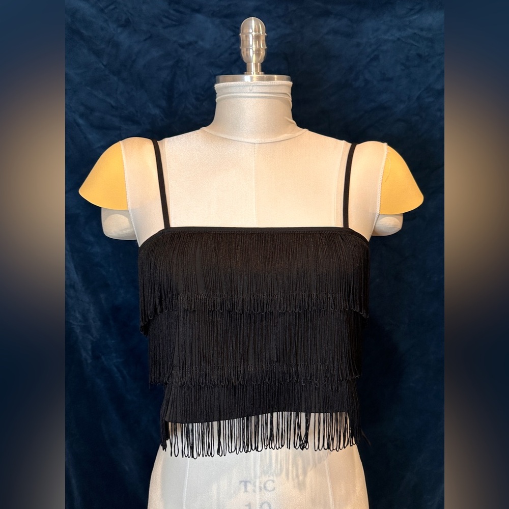 Black Fringe Going Out Crop Top